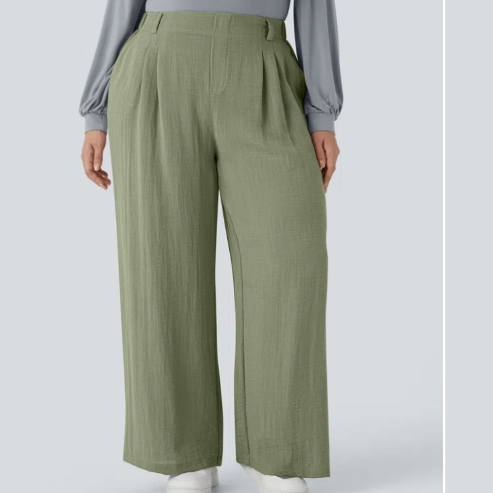 NWT Halara High Waist Side Pocket Wide Leg Flowy Linen Feel Pants 1X Casual